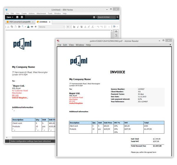 Sample IBM Notes document rendered through the DXL pipeline